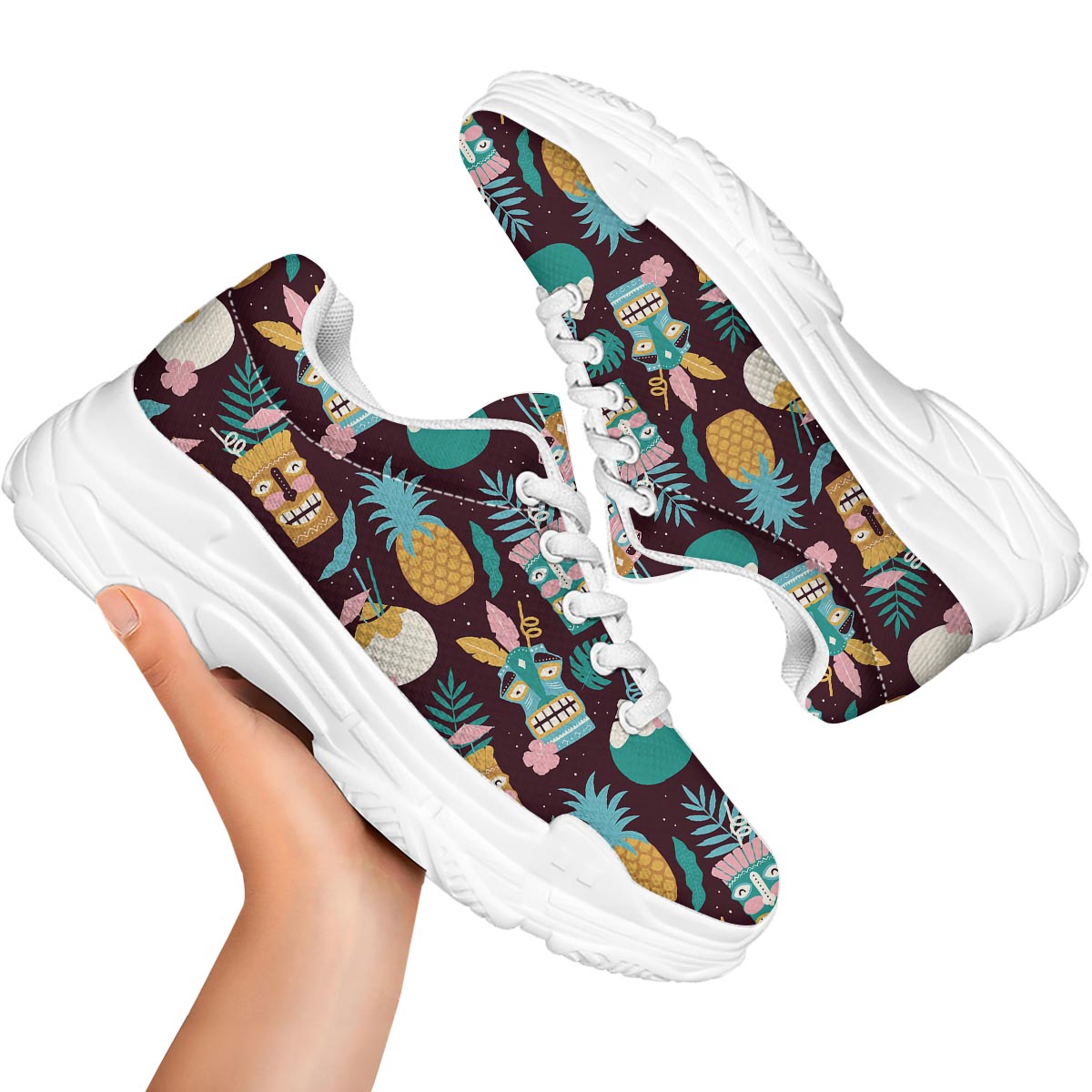 Luau Tiki Print Pattern White Chunky Shoes-grizzshop