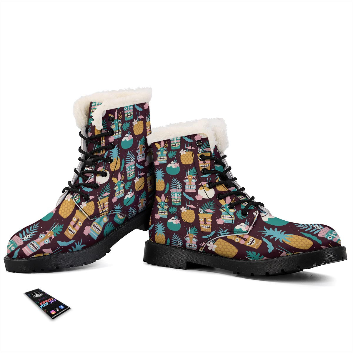 Luau Tiki Print Pattern Winter Boots-grizzshop