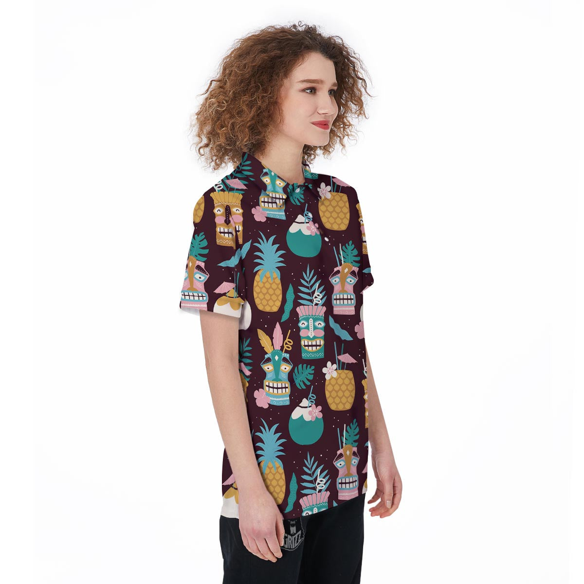 Luau Tiki Print Pattern Women's Golf Shirts-grizzshop