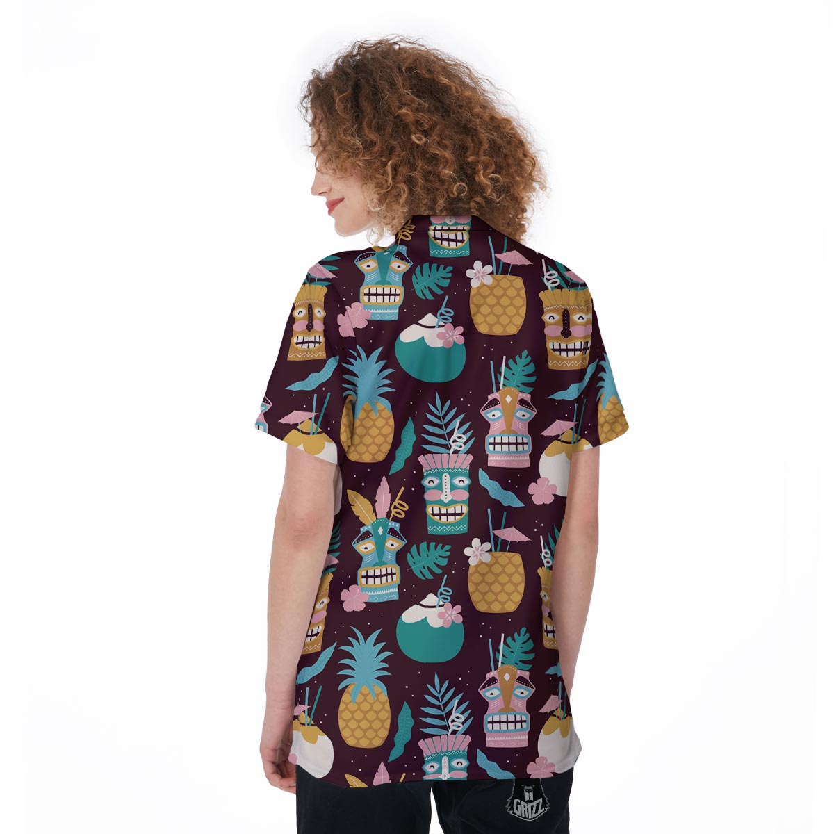 Luau Tiki Print Pattern Women's Golf Shirts-grizzshop