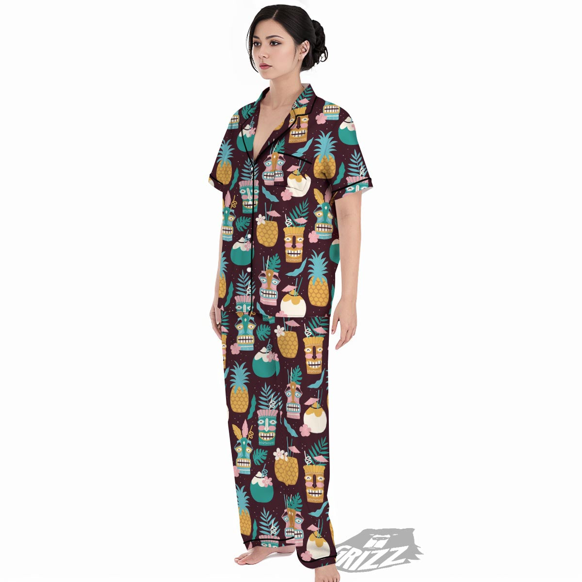 Luau Tiki Print Pattern Women's Pajamas Set-grizzshop