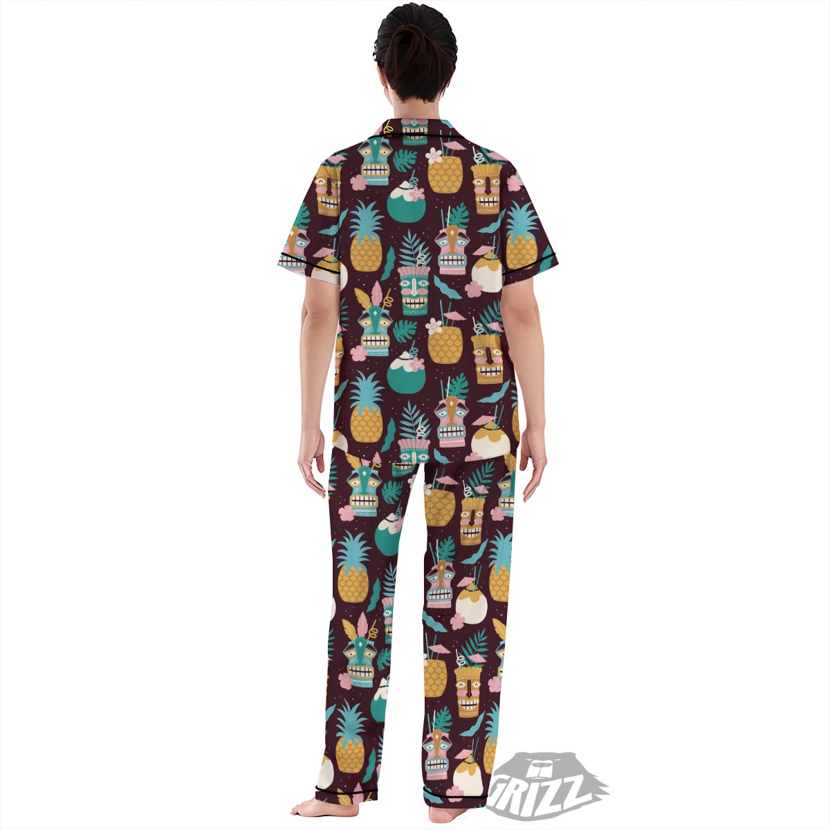 Luau Tiki Print Pattern Women's Pajamas Set-grizzshop
