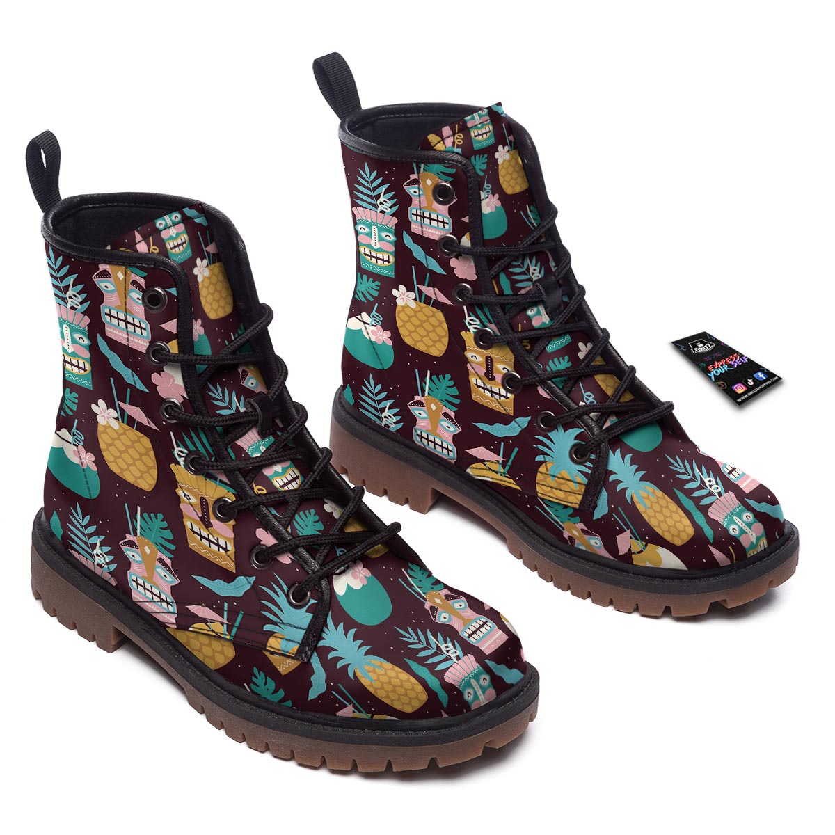 Luau Tiki Print Pattern Work Boots-grizzshop