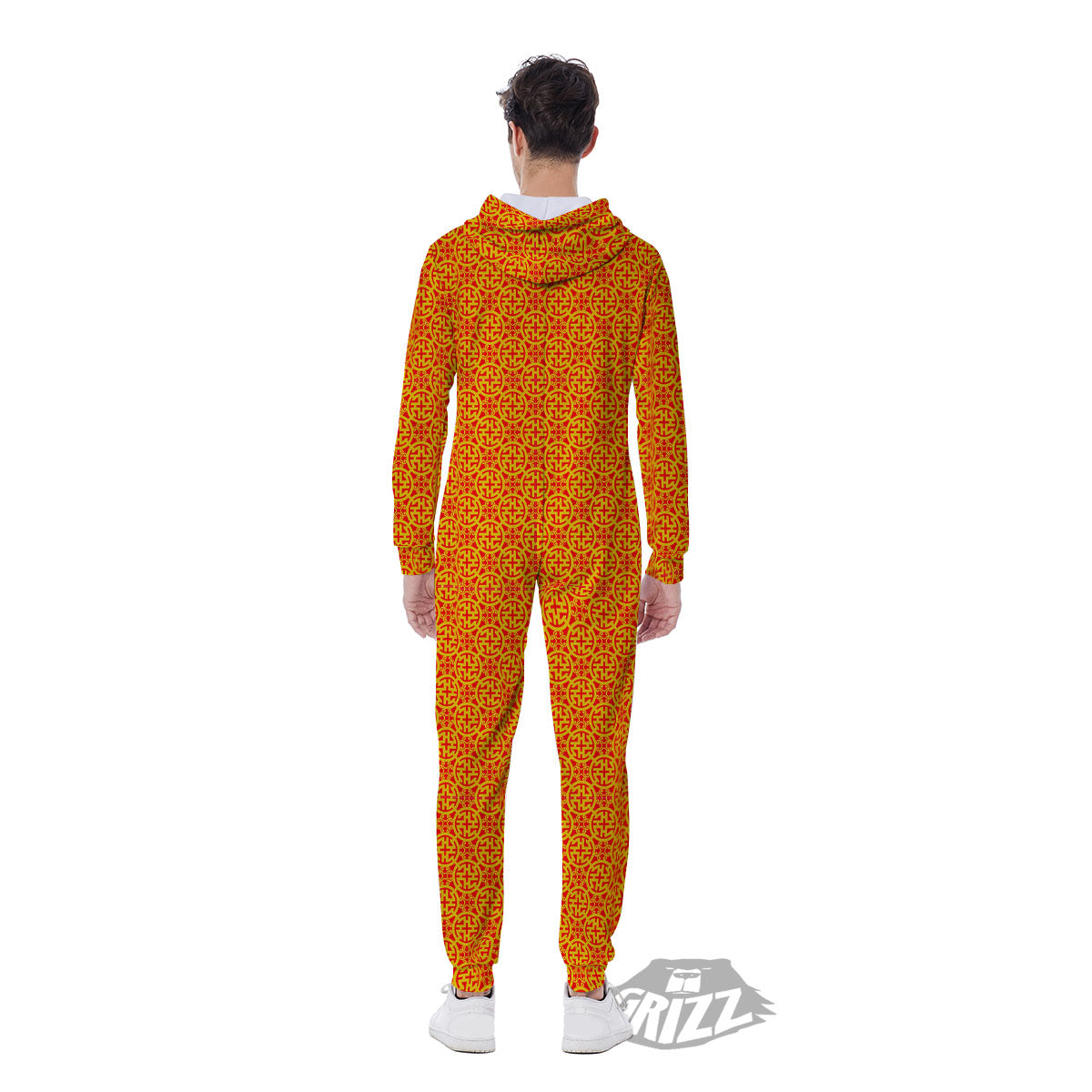 Luck Symbol Chinese Print Pattern Men's Jumpsuit-grizzshop