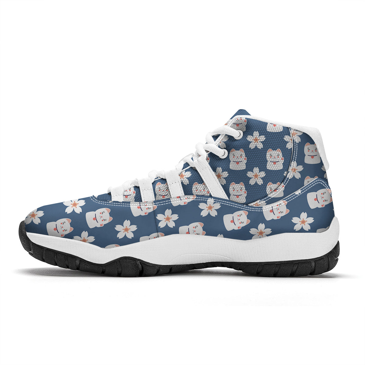 Lucky Cat And Daisy Print Pattern White Bball Shoes-grizzshop