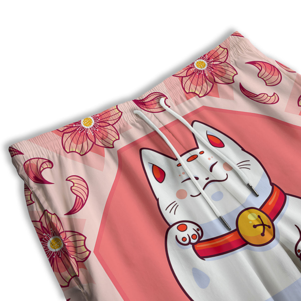 Lucky Cat And Sakura Japanese Print Men's Athletic Shorts