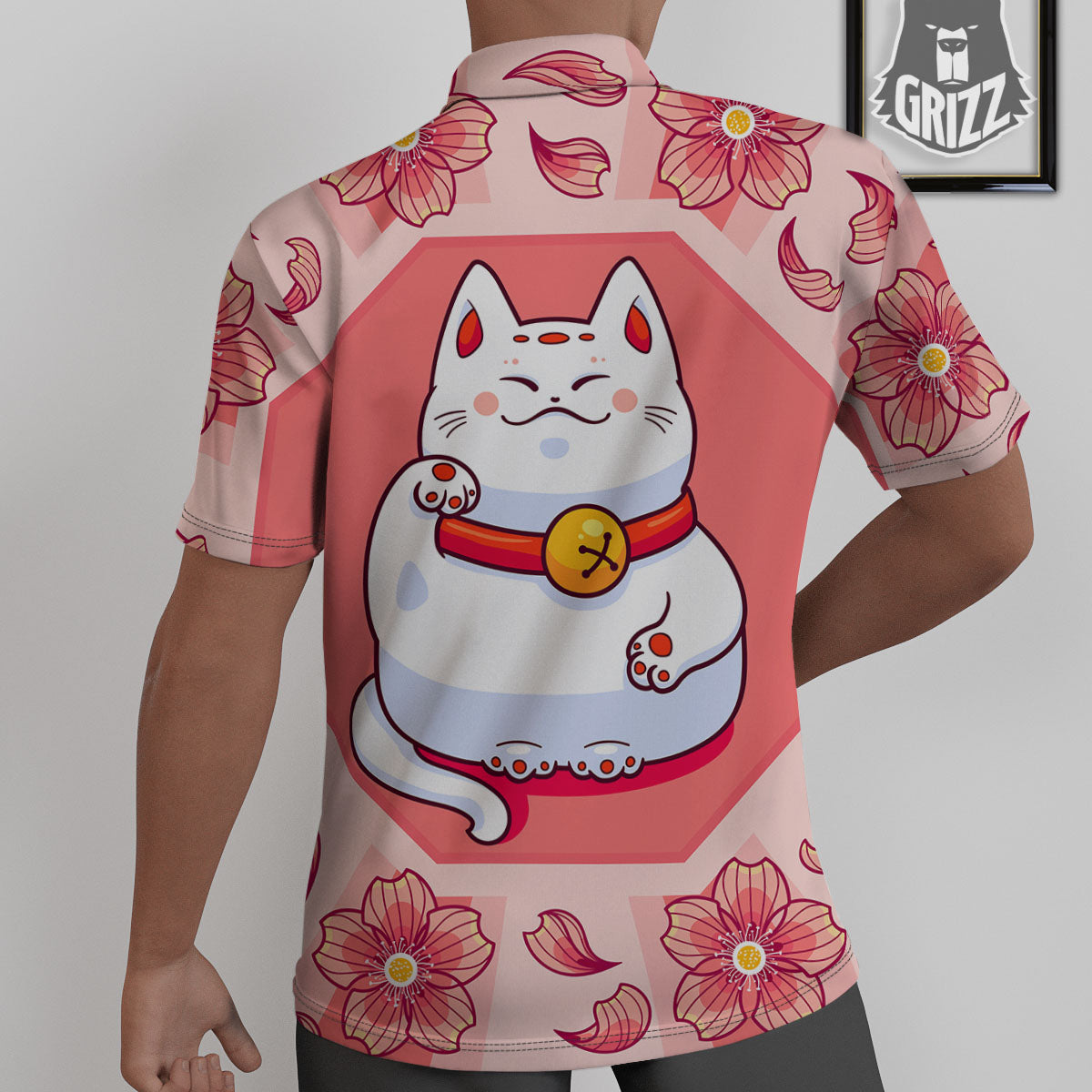 Lucky Cat And Sakura Japanese Print Untucked Shirts-grizzshop