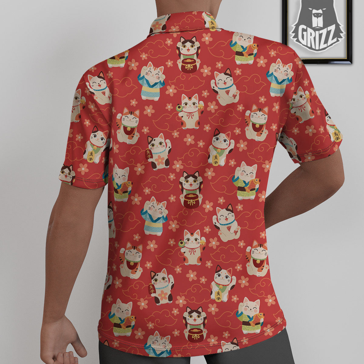 Lucky Cat Japanese Print Pattern Untucked Shirts-grizzshop