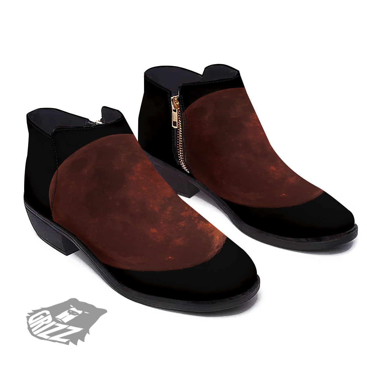 Lunar Cycle Eclipse Print Ankle Boots-grizzshop