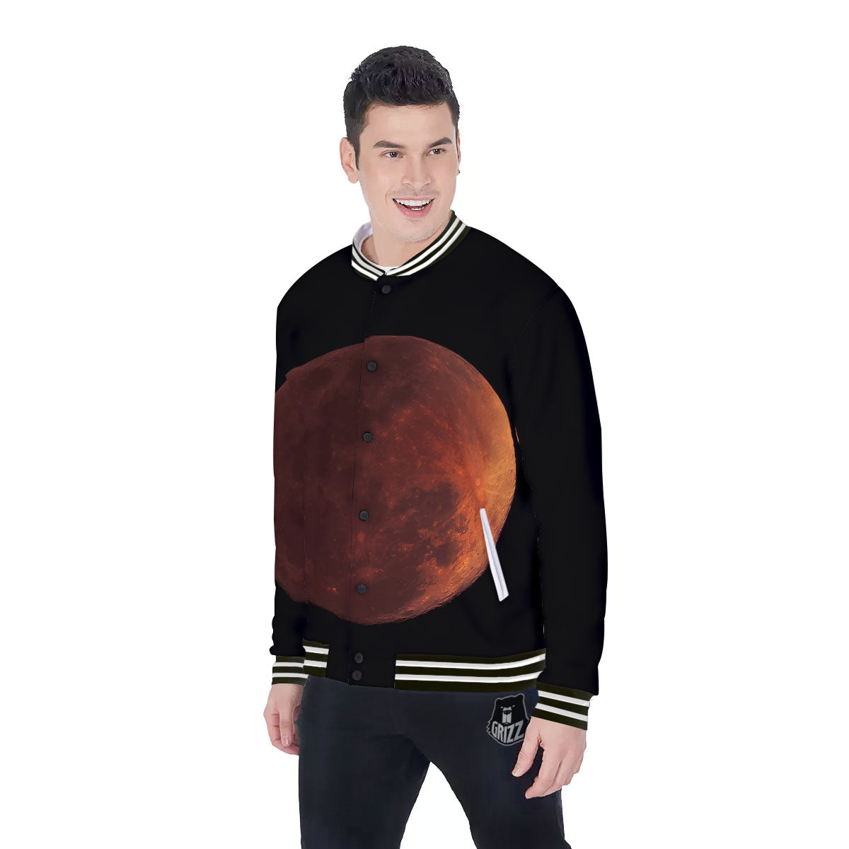 Lunar Cycle Eclipse Print Baseball Jacket-grizzshop