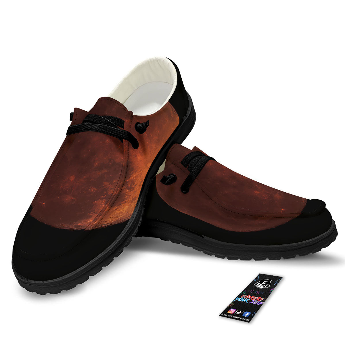 Lunar Cycle Eclipse Print Black Loafers-grizzshop