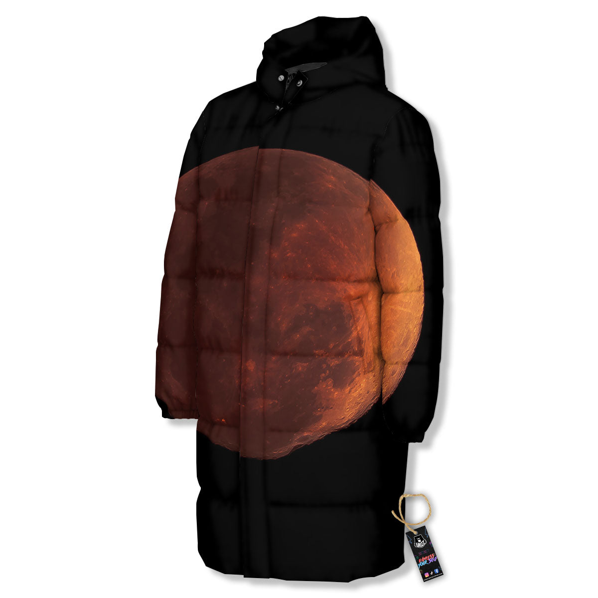 Lunar Cycle Eclipse Print Long Down Jacket-grizzshop