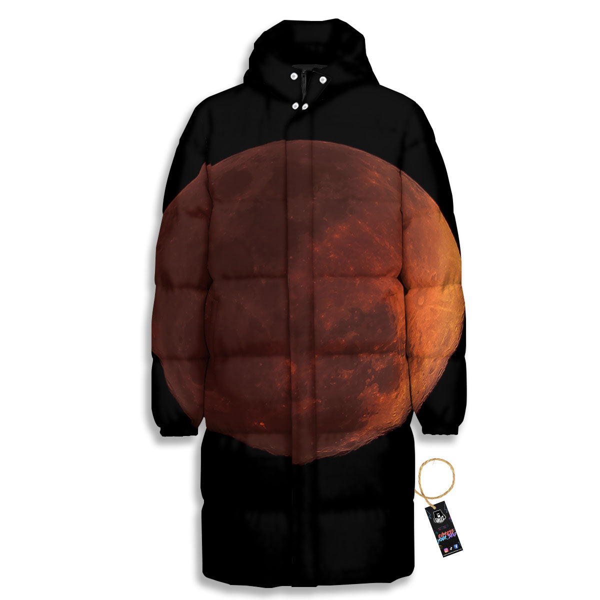 Lunar Cycle Eclipse Print Long Down Jacket-grizzshop