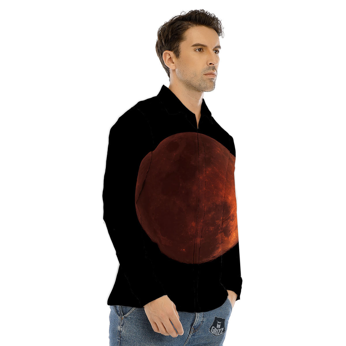 Lunar Cycle Eclipse Print Men's Dress Shirts-grizzshop