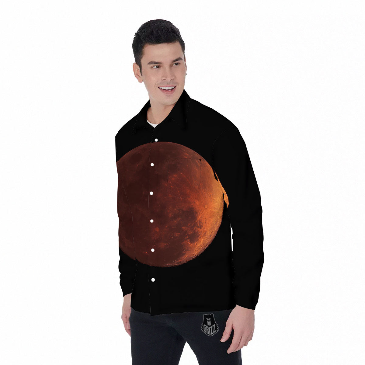 Lunar Cycle Eclipse Print Men's Long Sleeve Shirts-grizzshop