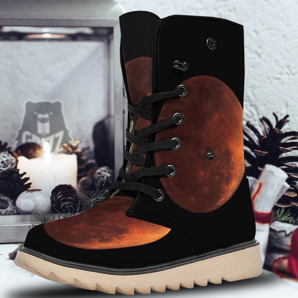 Lunar Cycle Eclipse Print Snow Boots-grizzshop