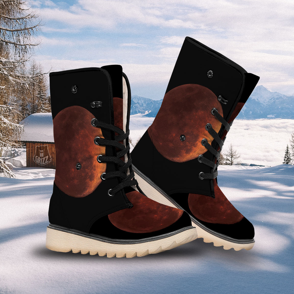 Lunar Cycle Eclipse Print Snow Boots-grizzshop