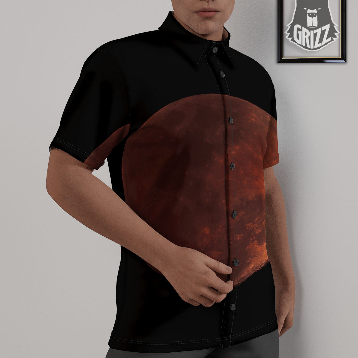 Lunar Cycle Eclipse Print Untucked Shirts-grizzshop