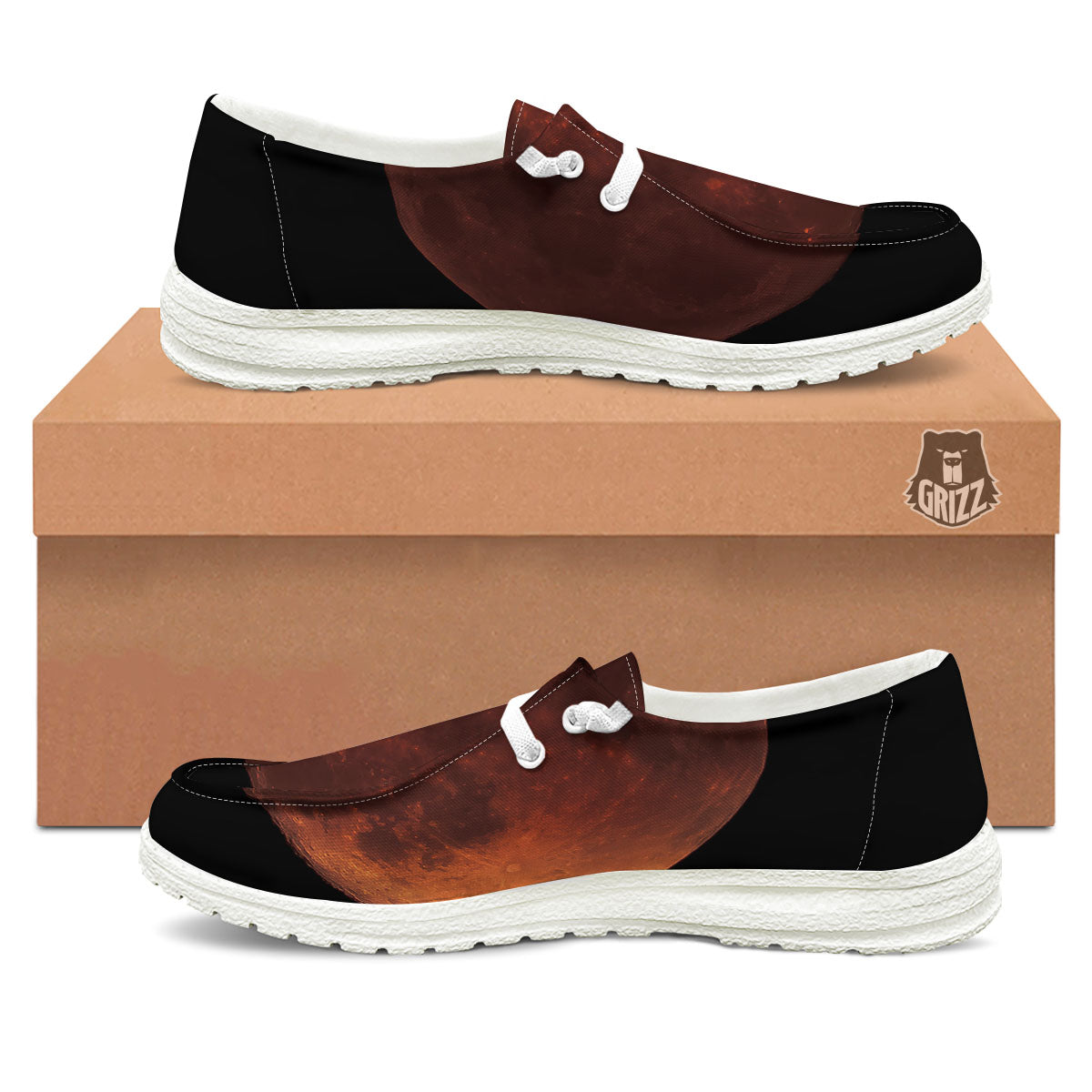 Lunar Cycle Eclipse Print White Loafers-grizzshop