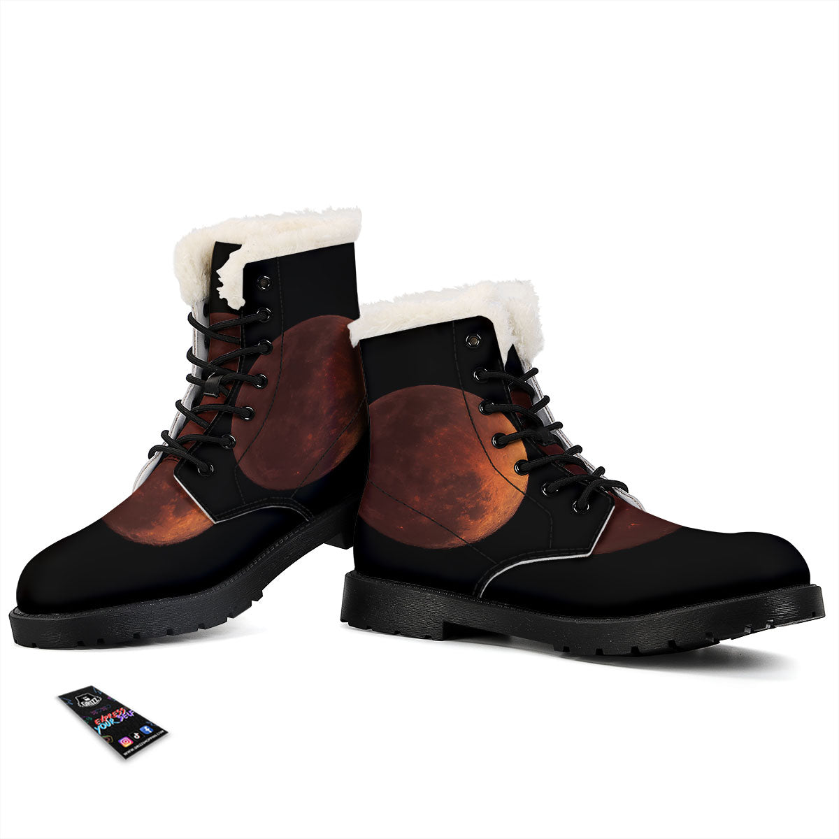 Lunar Cycle Eclipse Print Winter Boots-grizzshop