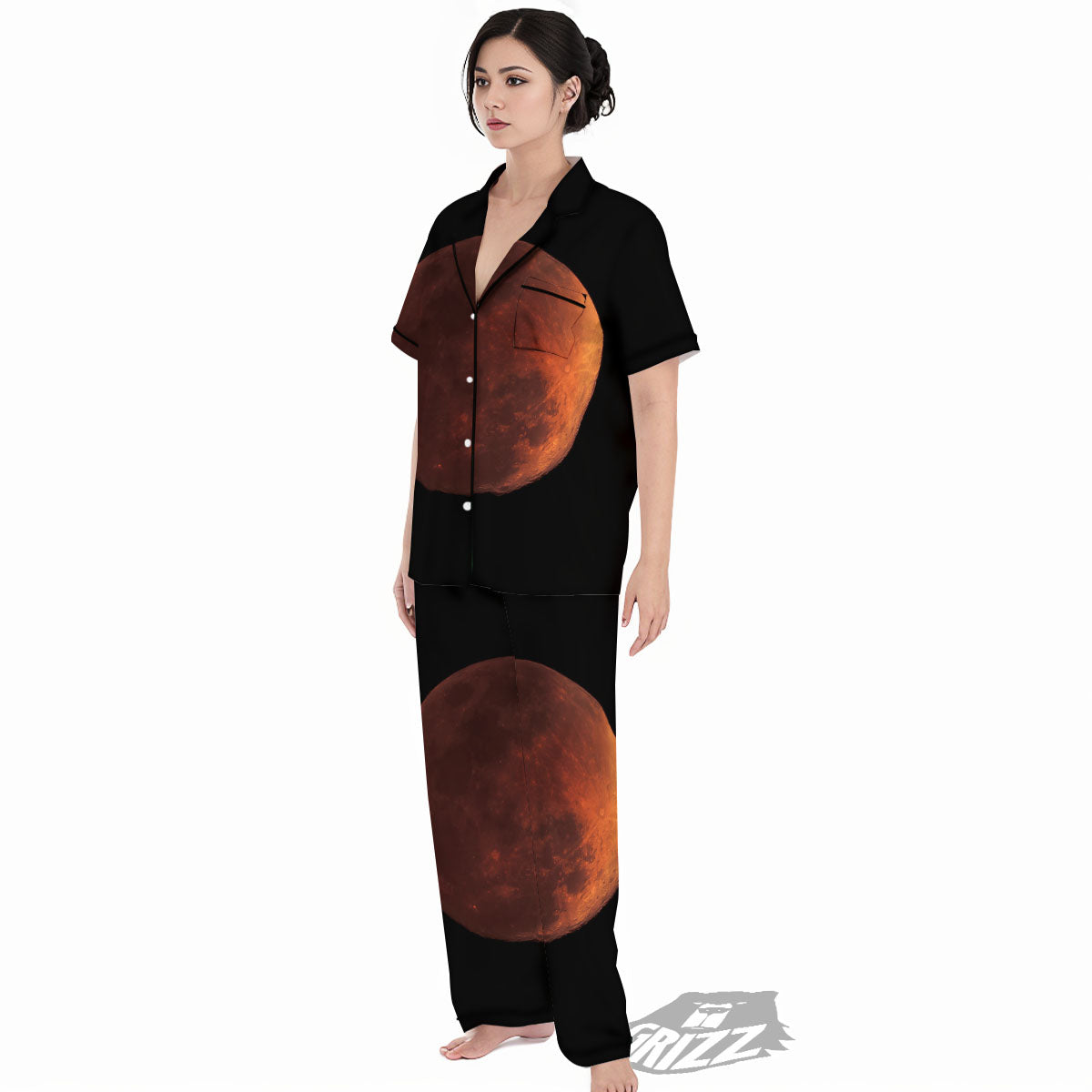 Lunar Cycle Eclipse Print Women's Pajamas Set-grizzshop