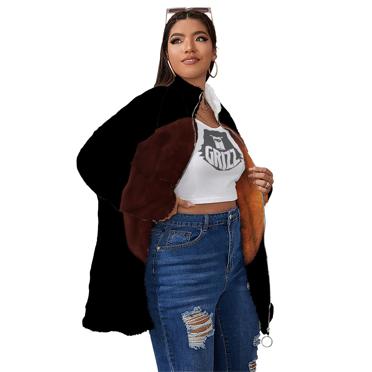 Lunar Cycle Eclipse Print Women's Sherpa Jacket-grizzshop