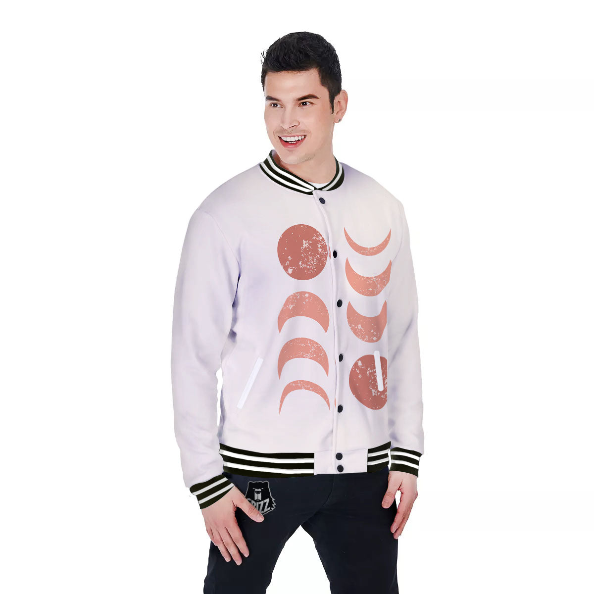 Lunar Cycle Phase Print Baseball Jacket-grizzshop