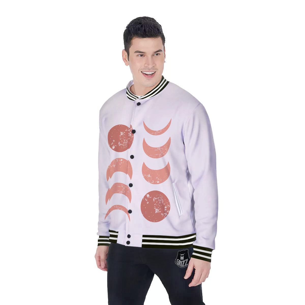 Lunar Cycle Phase Print Baseball Jacket-grizzshop