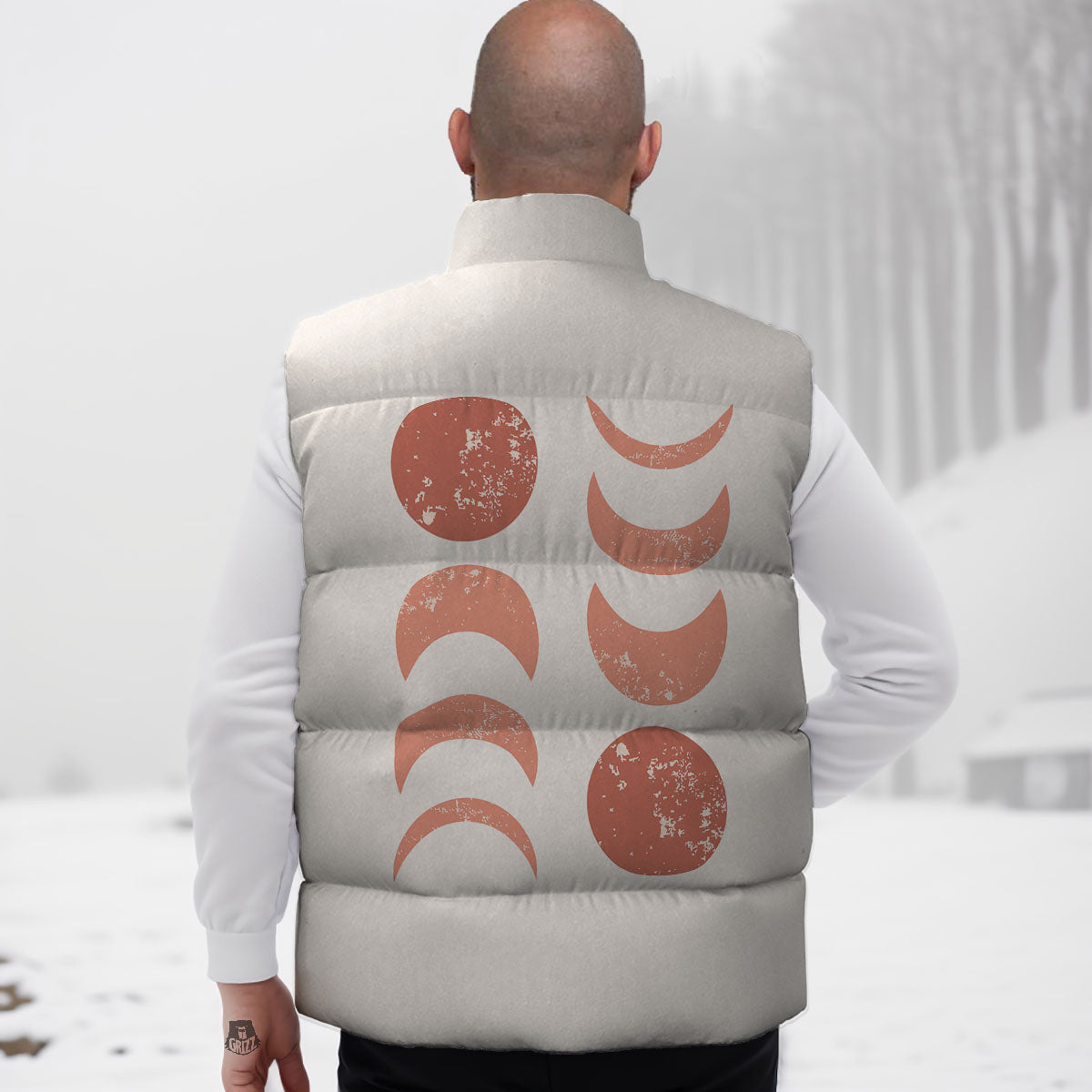 Lunar Cycle Phase Print Down Vest-grizzshop