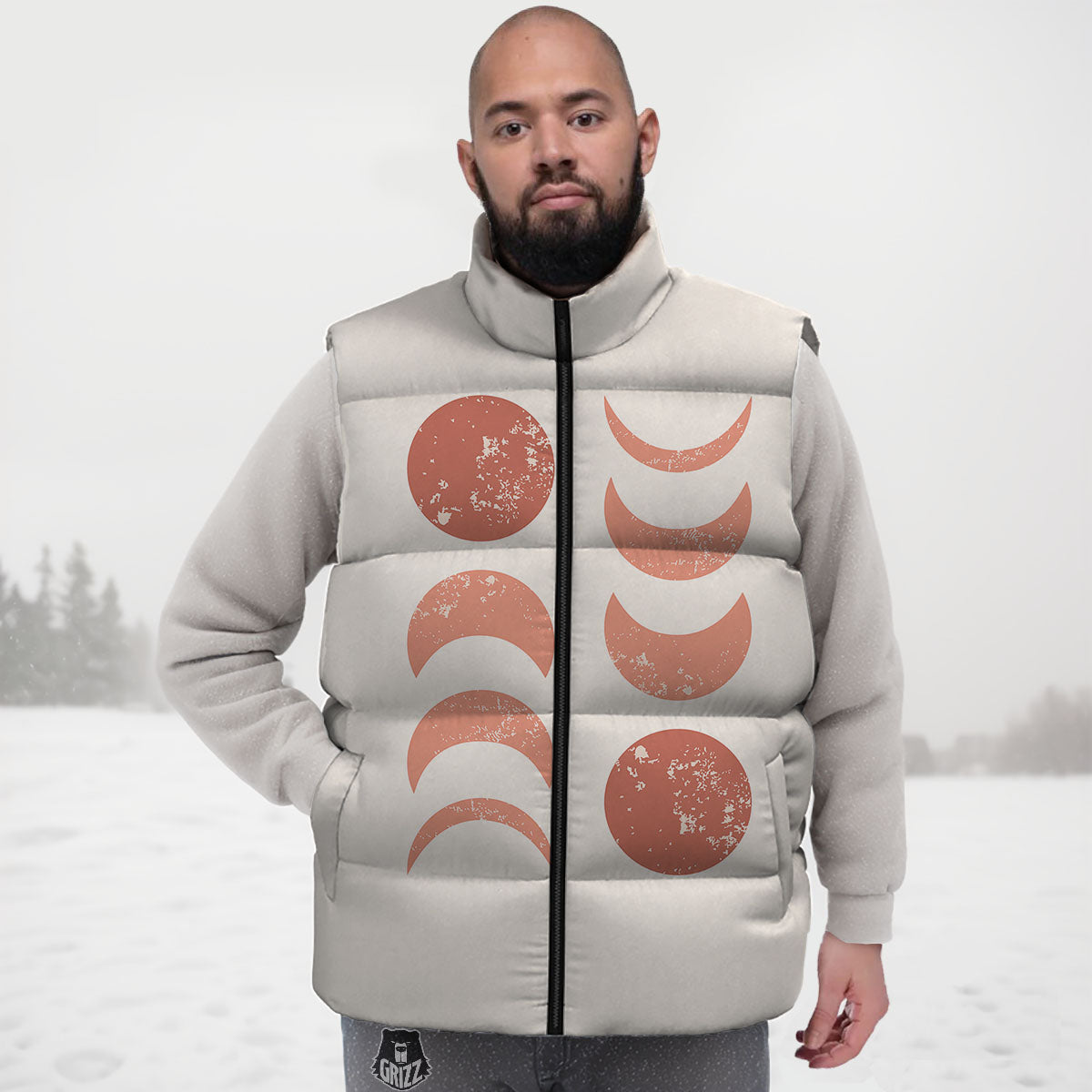 Lunar Cycle Phase Print Down Vest-grizzshop