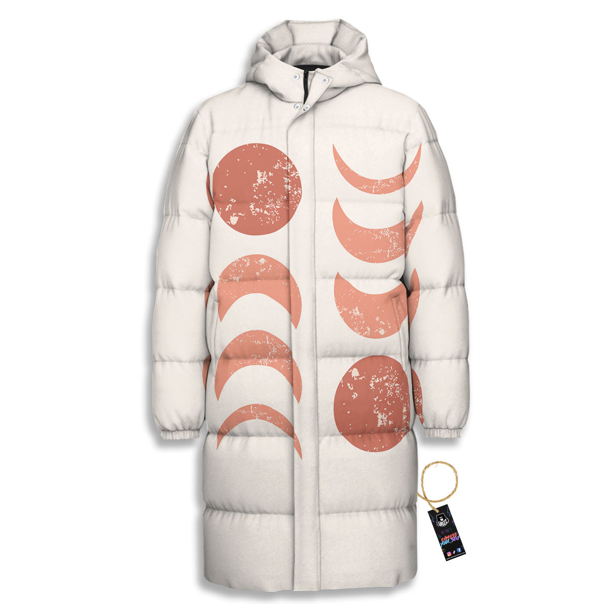 Lunar Cycle Phase Print Long Down Jacket-grizzshop