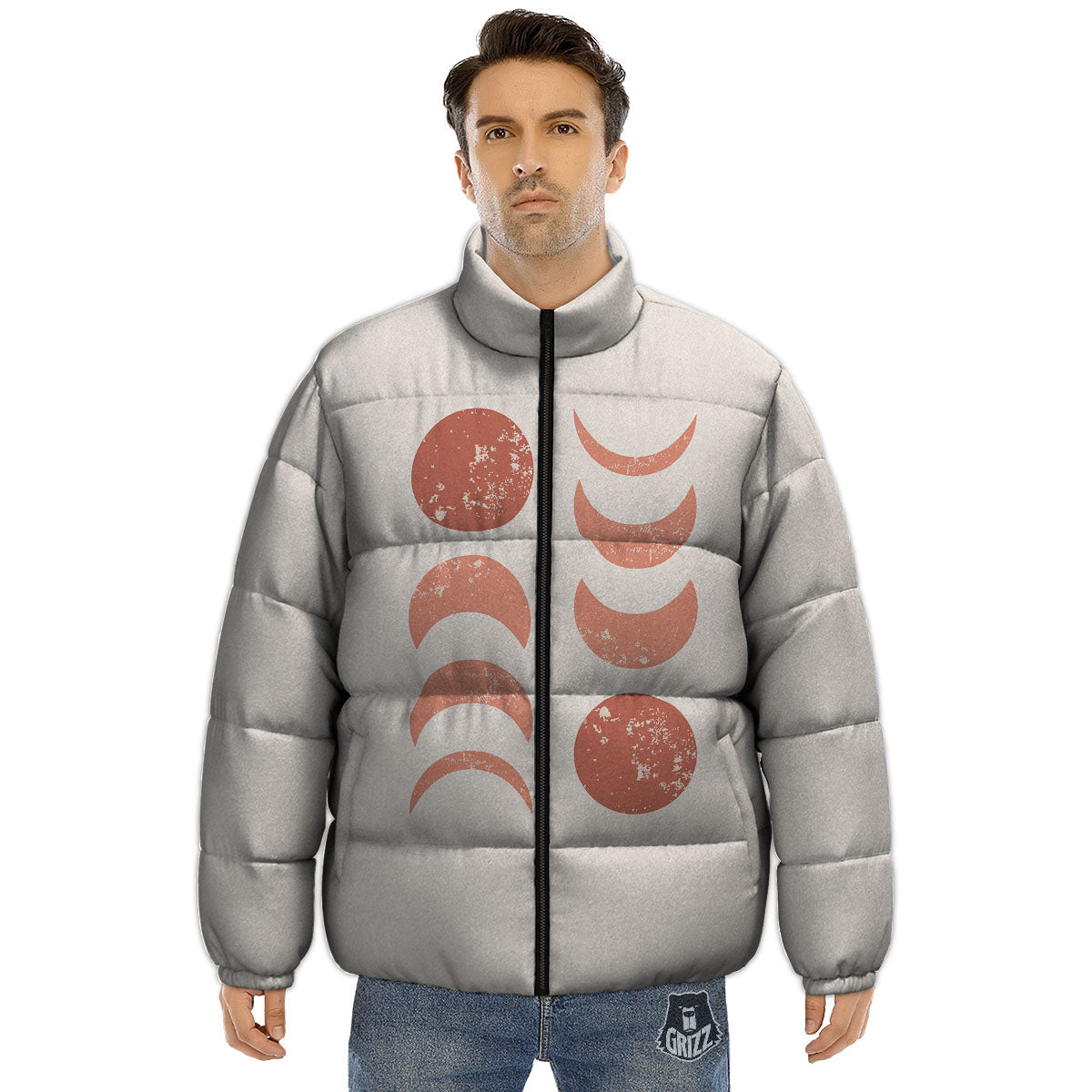 Lunar Cycle Phase Print Puffer Jacket-grizzshop