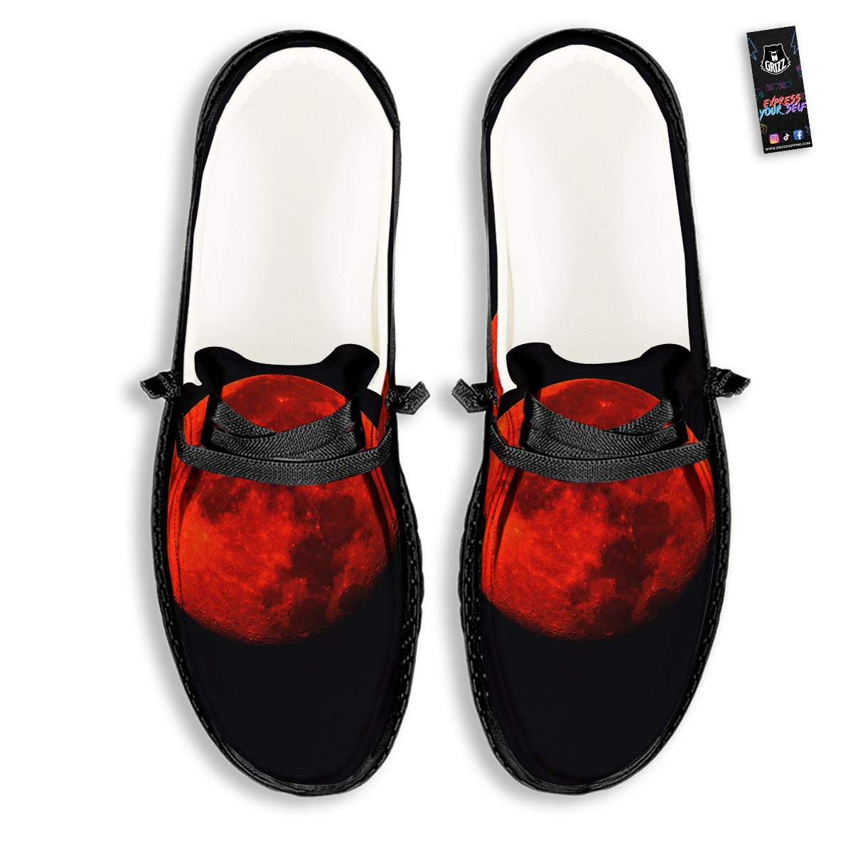 Lunar Eclipse Super Blood Moon Print Black Loafers-grizzshop