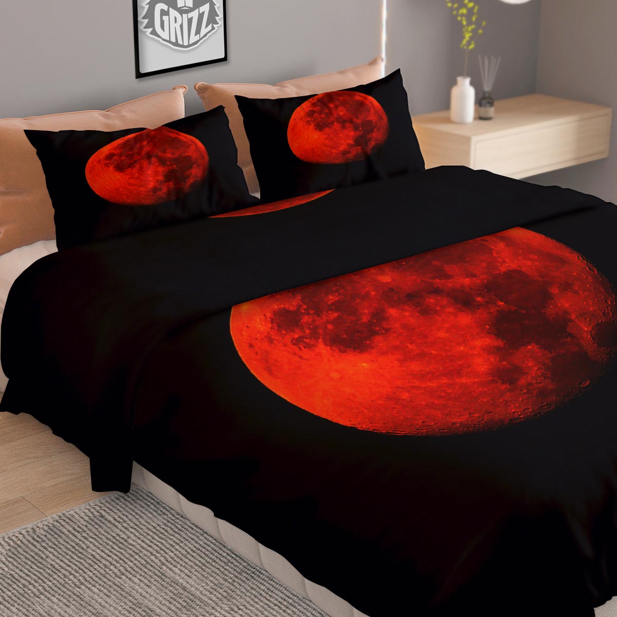 Lunar Eclipse Super Blood Moon Print Duvet Cover Bedding Set