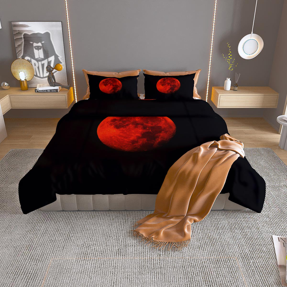 Lunar Eclipse Super Blood Moon Print Duvet Cover Bedding Set