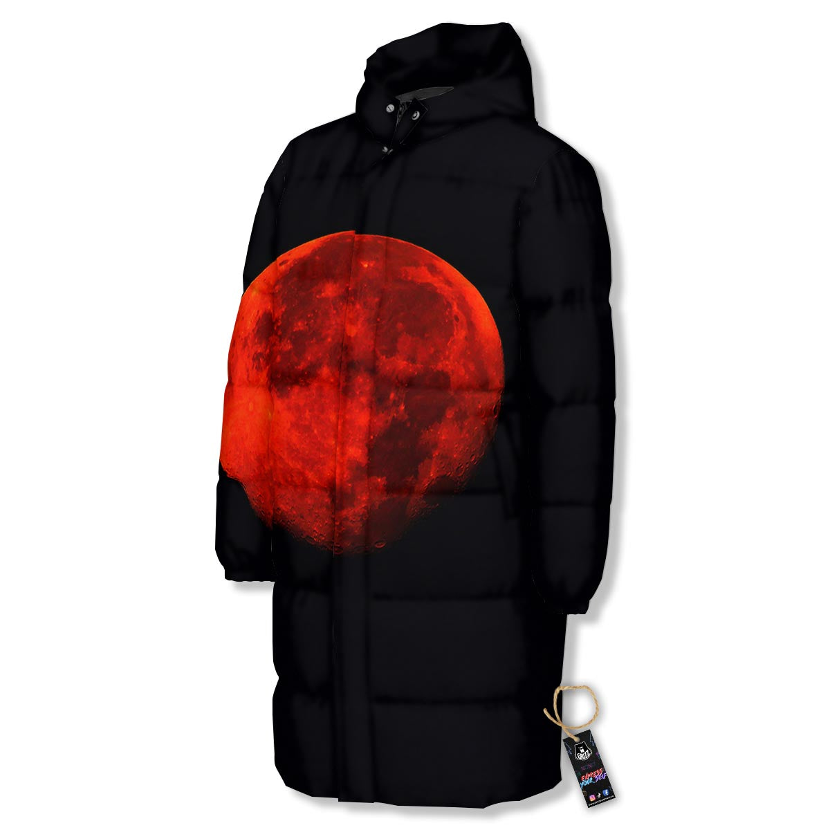 Lunar Eclipse Super Blood Moon Print Long Down Jacket-grizzshop