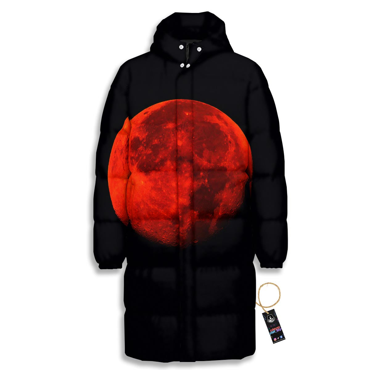 Lunar Eclipse Super Blood Moon Print Long Down Jacket-grizzshop