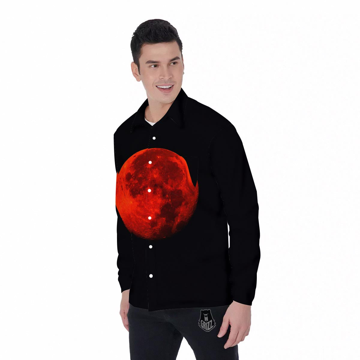 Lunar Eclipse Super Blood Moon Print Men's Long Sleeve Shirts-grizzshop