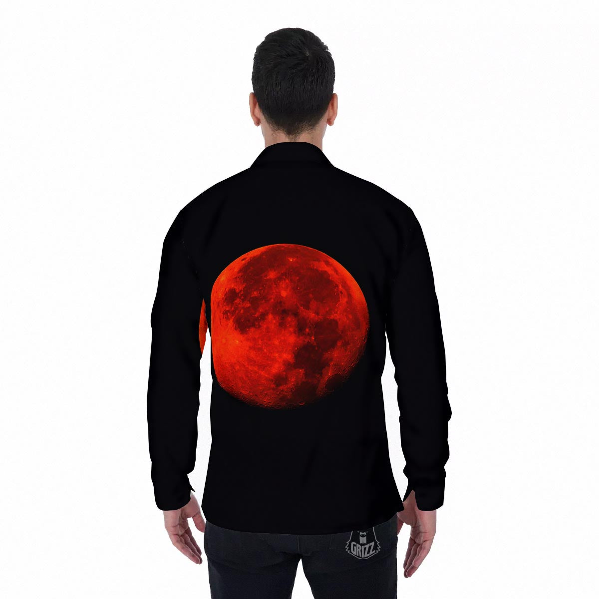 Lunar Eclipse Super Blood Moon Print Men's Long Sleeve Shirts-grizzshop