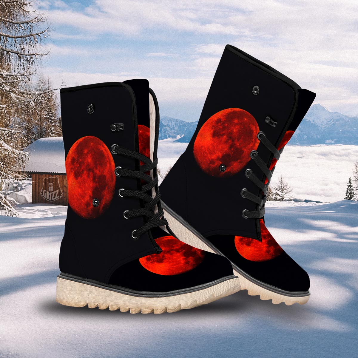 Lunar Eclipse Super Blood Moon Print Snow Boots-grizzshop