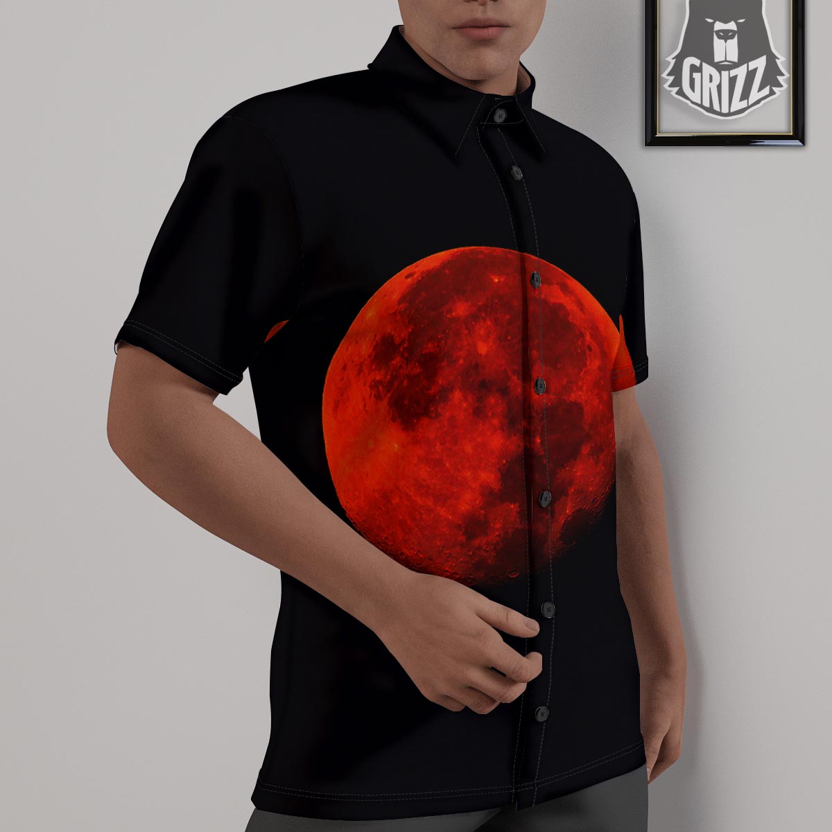 Lunar Eclipse Super Blood Moon Print Untucked Shirts-grizzshop