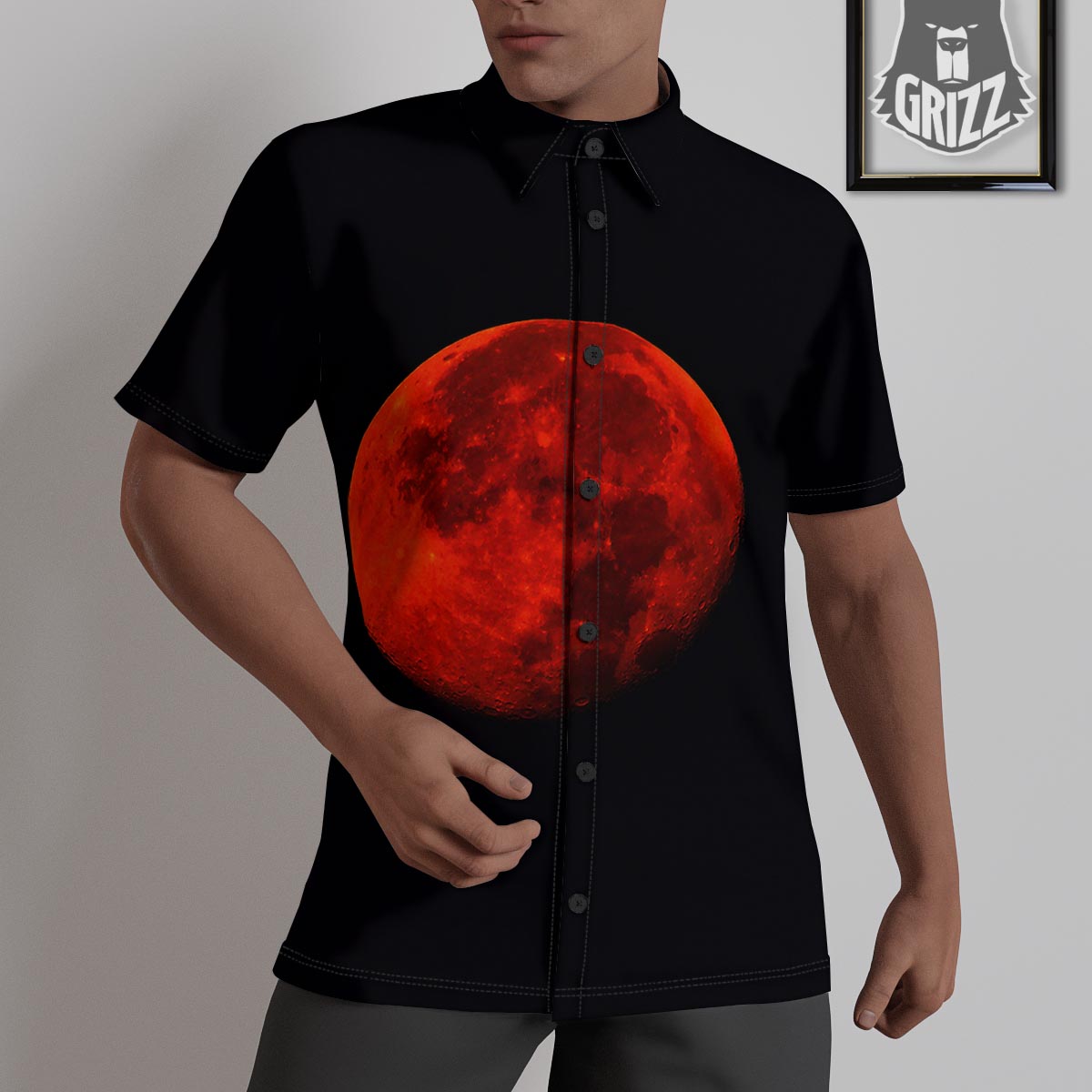 Lunar Eclipse Super Blood Moon Print Untucked Shirts-grizzshop