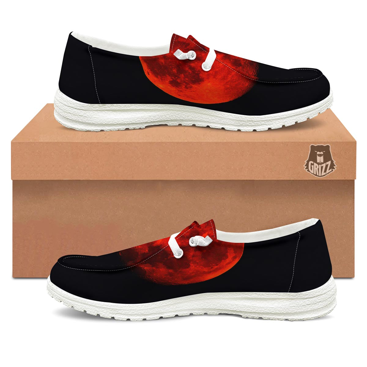 Lunar Eclipse Super Blood Moon Print White Loafers-grizzshop