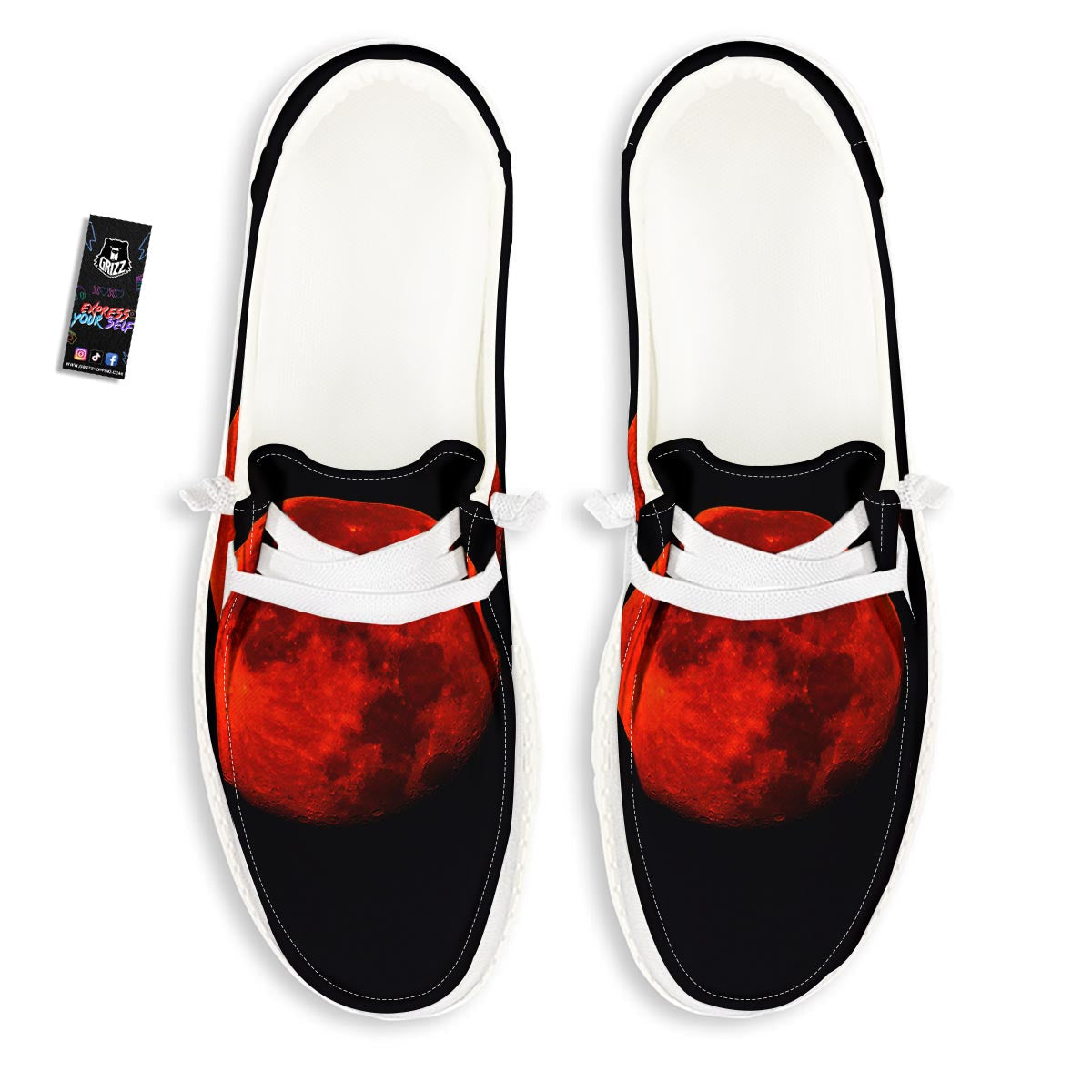 Lunar Eclipse Super Blood Moon Print White Loafers-grizzshop