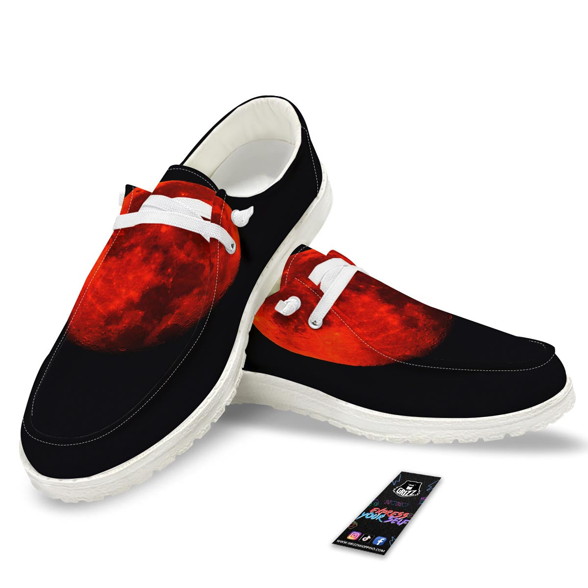 Lunar Eclipse Super Blood Moon Print White Loafers-grizzshop
