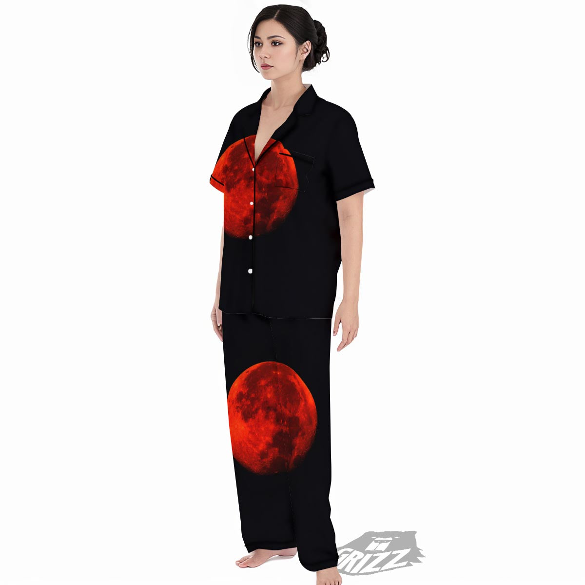 Lunar Eclipse Super Blood Moon Print Women's Pajamas Set-grizzshop