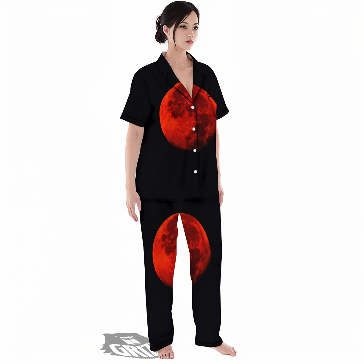 Lunar Eclipse Super Blood Moon Print Women's Pajamas Set-grizzshop