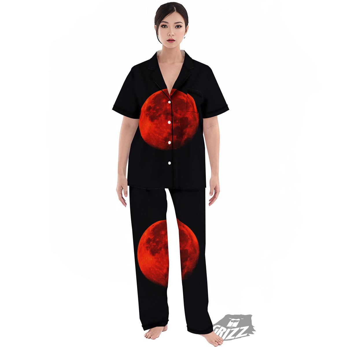 Lunar Eclipse Super Blood Moon Print Women's Pajamas Set-grizzshop