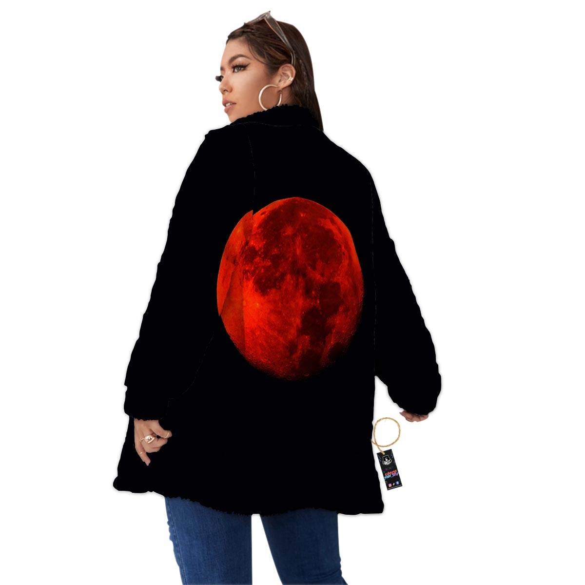 Lunar Eclipse Super Blood Moon Print Women's Sherpa Jacket-grizzshop