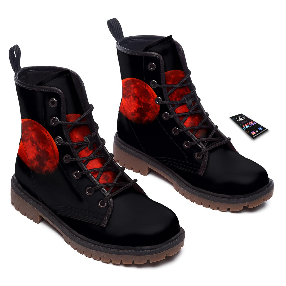 Lunar Eclipse Super Blood Moon Print Work Boots-grizzshop